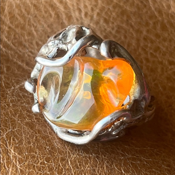 950 silver Mexican fire opal ring - Picture 10 of 10